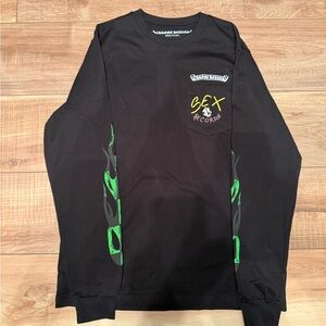 Chrome Hearts Black Long Sleeve Tee with Green Flame Panels